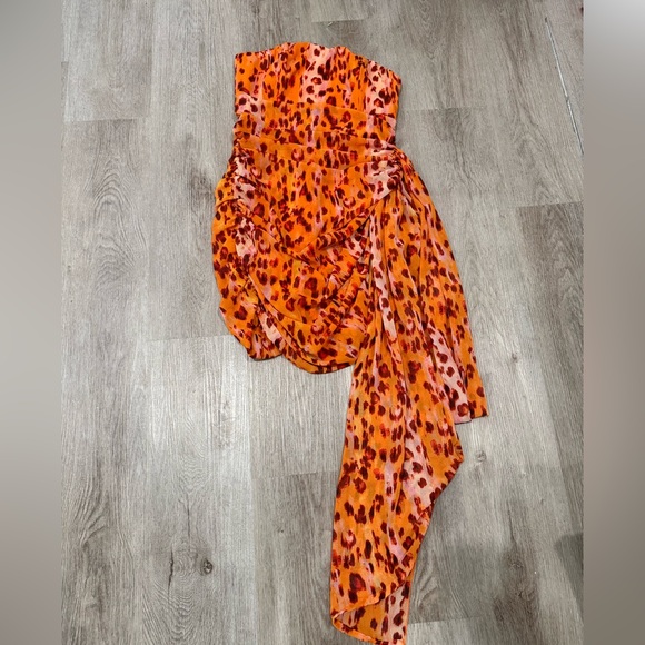 House of Harlow 1960 Orange Leopard Print Mini Dress Ruched Size M - Picture 2 of 5